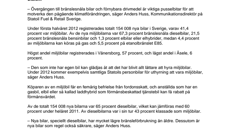 Andelen miljöbilar ökade under första halvåret 