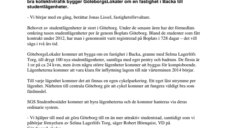 100 nya studentlägenheter till Göteborg