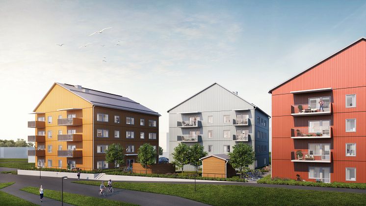 Kvarteret Allsången i bostadsområdet Lindängen. Illustration: Lindbäcks.
