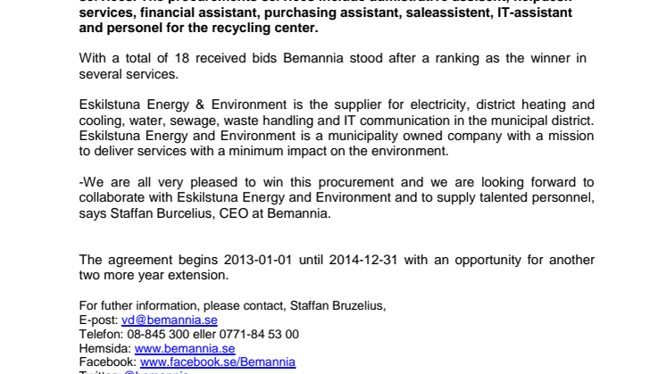 Eskilstuna Energy & Environment chooses Bemannia