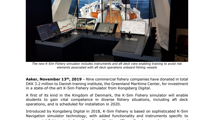 Fishing companies donate millions to new KONGSBERG fishery simulator in Greenland