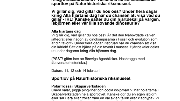 Det händer på Naturhistoriska riksmuseet i februari