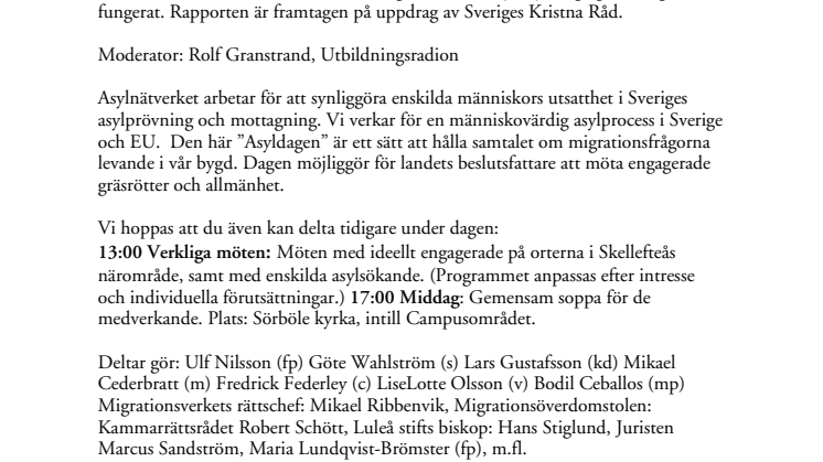 Panelsamtal på temat asylpolitik 22 mars i Skellefteå