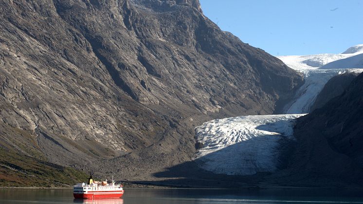 Hurtigruten Norway's partner Arctic Umiaq Line's MS Sarfaq Ittuk by Kangerlussuatsiaq.