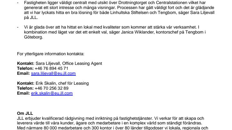 JLL hyr ut kontorsfastighet till Tengbom i Göteborg