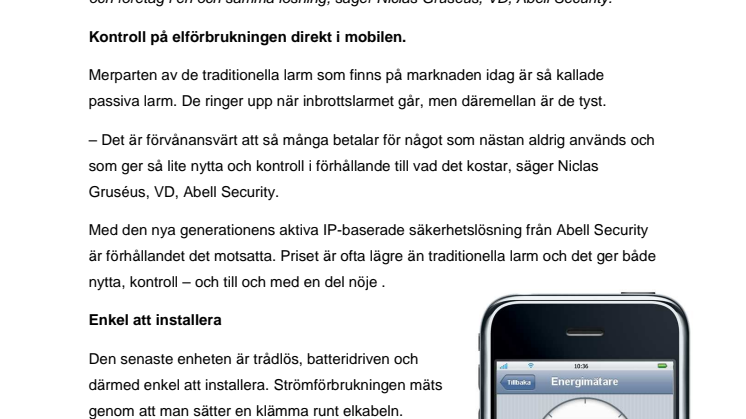Det första larmet som mäter och övervakar elförbrukningen direkt i iPhone