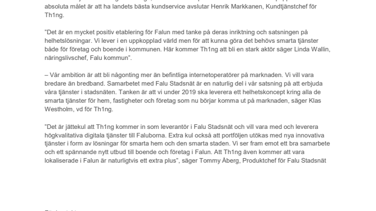 Th1ng etablerar kontor i Falun och lanseras nu i Falu Stadsnät.