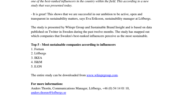 Löfbergs is one of Sweden's most sustainable companies