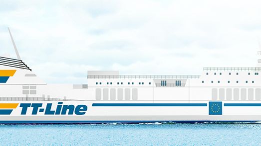 Vy över M/S MARCO POLO som ingår i TT-Lines linjenät sedan 27 januari 2020.