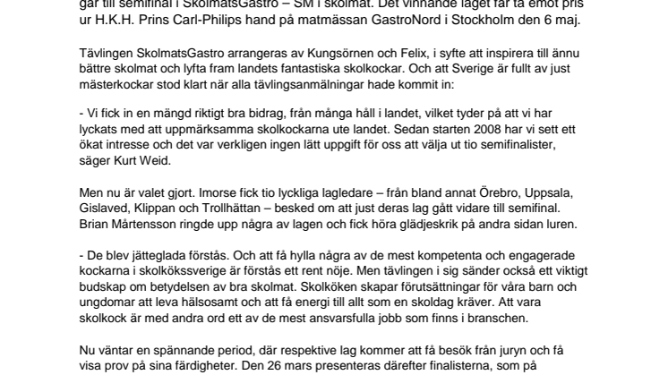 Vilket lag blir svenska mästare i skolmat? Idag presenteras semifinalisterna i SkolmatsGastro 2014