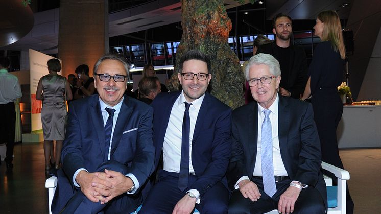 Schauspieler Wolfgang Stumph, Marketingleiter Carsten Frederik Buchert und Showmaster-Legende Frank Elstner beim Felix Burda Award 2016