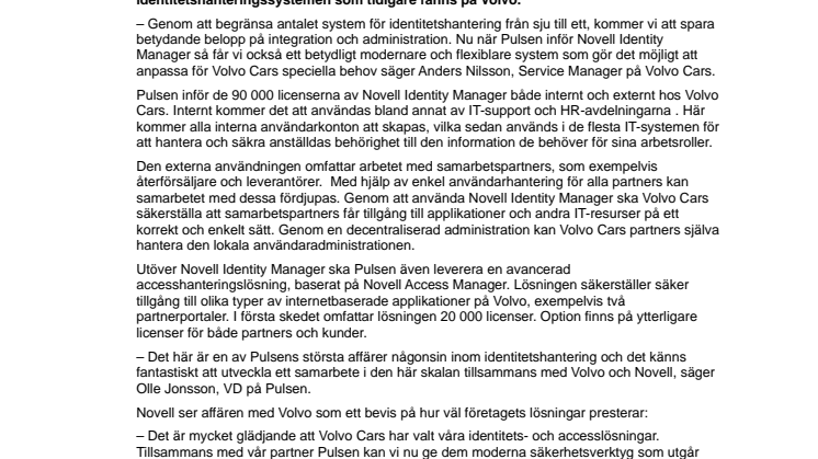 Volvo Cars väljer Pulsen och Novell för identitetshantering