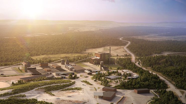 Visionsbild av det nya energi- och miljöcentret söder om Borås.