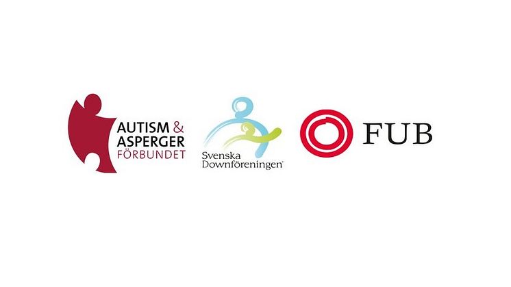 Autism- och Aspergerförbundets, Svenska Downföreningens och Riksförbundet FUB:s logotyper