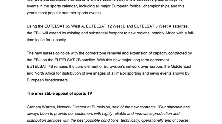 Eurovision steps up capacity on four Eutelsat satellites to deliver major news and sporting events