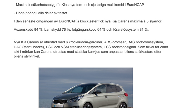 5 stjärnor till nya Kia Carens