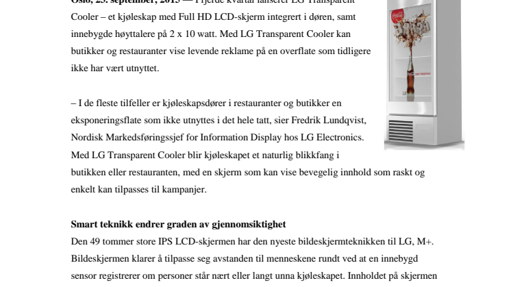 LG LANSERER KJØLESKAP MED INTEGRERT LCD-SKJERM  – INNOVATIV EKSPONERINGSMULIGHET 
