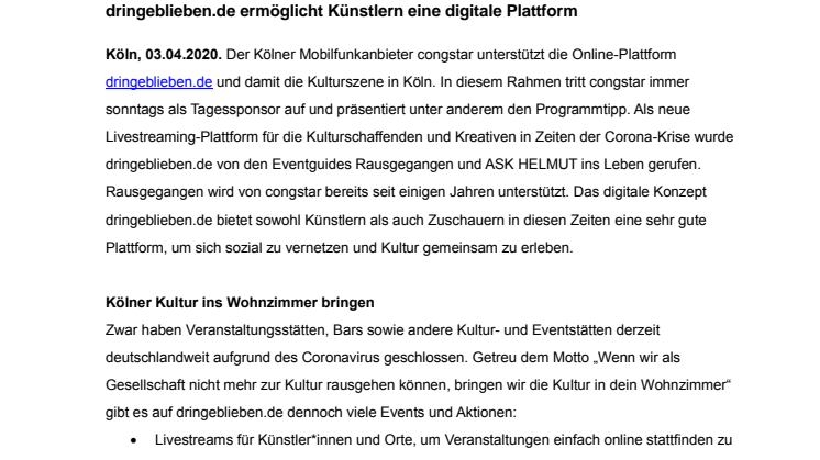 congstar unterstützt Kölner Kulturszene
