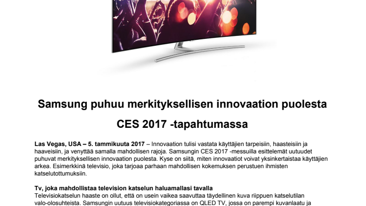 Samsung puhuu merkityksellisen innovaation puolesta CES 2017 -tapahtumassa