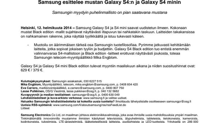 Samsung esittelee mustan Galaxy S4:n ja Galaxy S4 minin