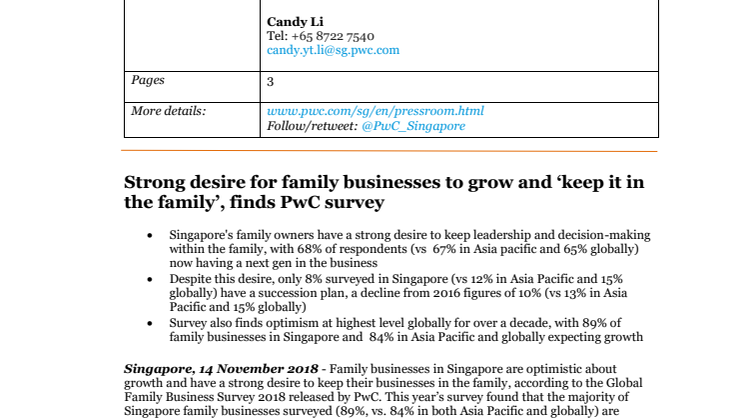 Strong desire for family businesses to grow and ‘keep it in the family’, finds PwC survey