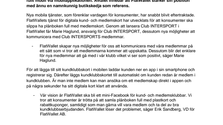 INTERSPORT lanserar mobil kundklubb med FlatWallet