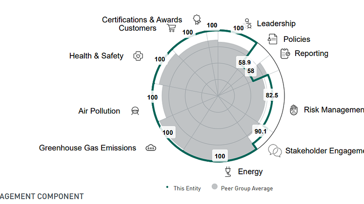 Et lite utsnitt av rapporten viser tydelig hvor Akershus Energi Varme scorer høyt, og hvor det er forbedringsmuligheter