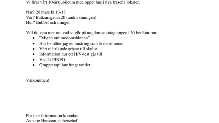 Malmö: Ungdomsmottagningen Lönnen i nya lokaler 