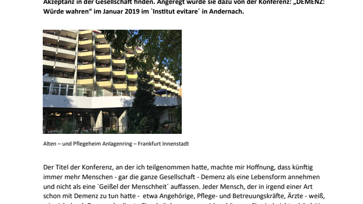 Würde wahren bei Demenz bedeutet, gesellschaftliche Integration erweitern
