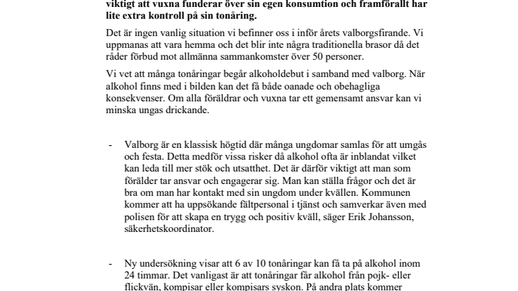 Inför valborg – risk för ökad alkoholkonsumtion