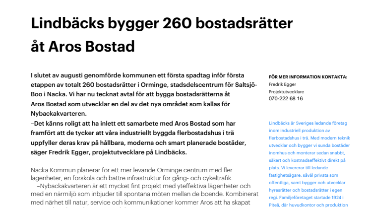 Lindbäcks bygger 260 bostadsrätter åt Aros Bostad