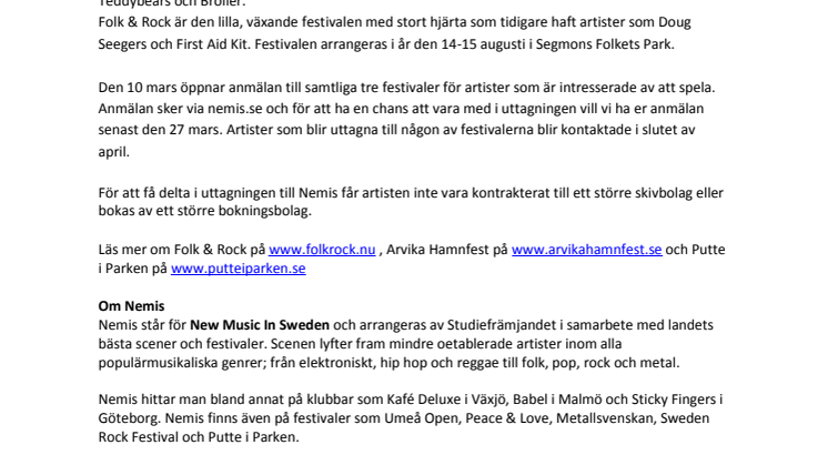  Vill du spela på Värmlands största festivaler? 