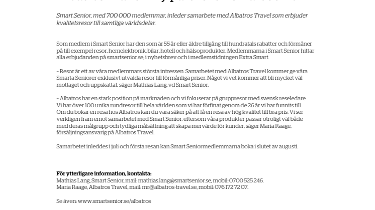 Smart Senior inleder samarbete med Albatros Travel