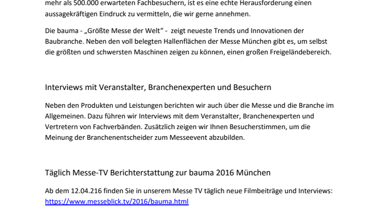 Weltleitmesse bauma 2016 auf Messeblick TV