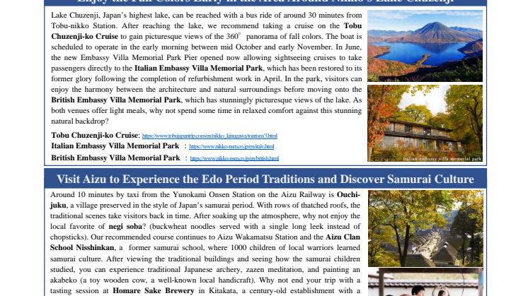 Travel to Nikko and Aizu to Combine an Early Experience of Fall