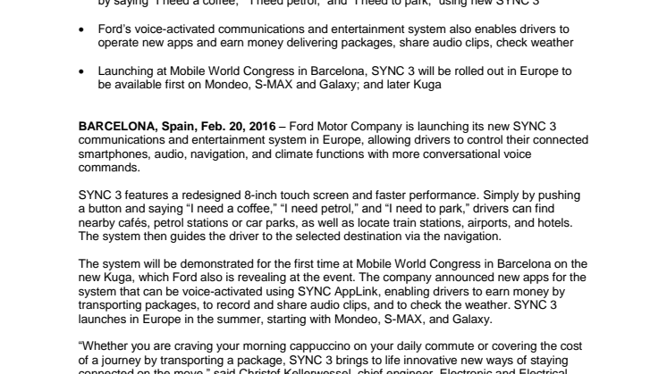Fords SYNC 3 kommer til Europa