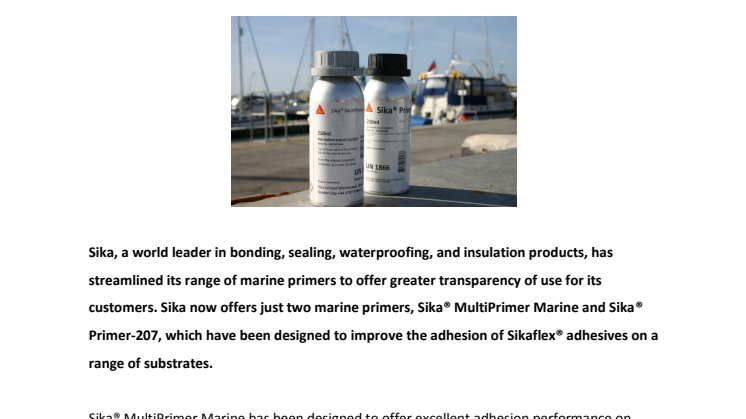 Sika UK: Sika Simplifies its Range of Marine Primers