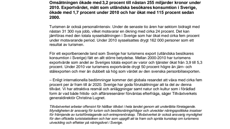  Turismens omsättning ökade för åttonde året i rad  