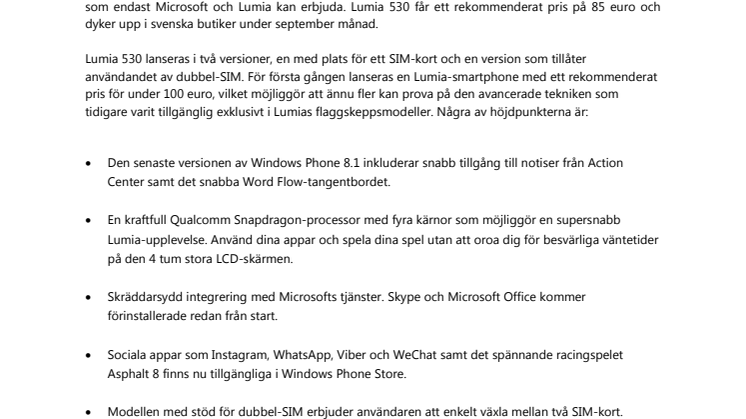 Nya Lumia 530 erbjuder kraftfull prestanda för under tusenlappen