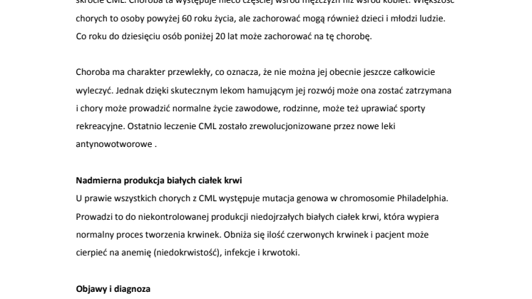 KML-fakta, Polska: Informacje o przewlekłej białaczce szpikowej (CML)