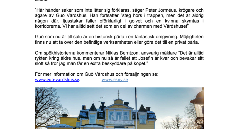 EKLUND STOCKHOLM NEW YORK SÄLJER SPÖKSLOTTET GUÖ VÄRDSHUS.