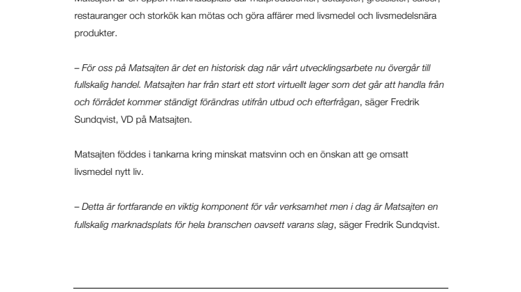 I dag lanseras Matsajten