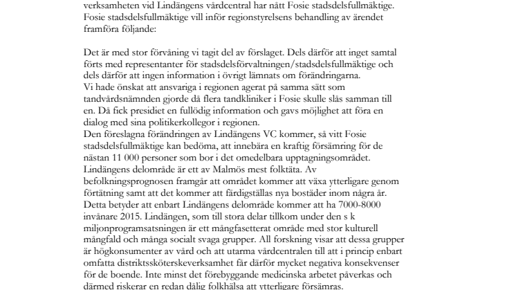 Fosiepolitiker kritiska mot nedläggning av vårdcentral