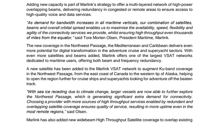 New satellite capacity enables Marlink’s cruising and superyacht customers to use high-speed Internet 