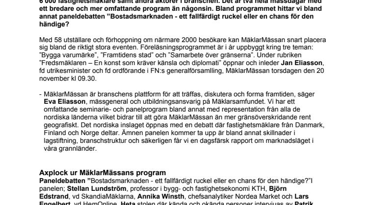 MäklarMässan 20 & 21 november med paneldebatt om branschens framtid