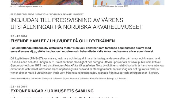 Pressvisning av vårens utställningar på Nordiska Akvarellmuseet 
