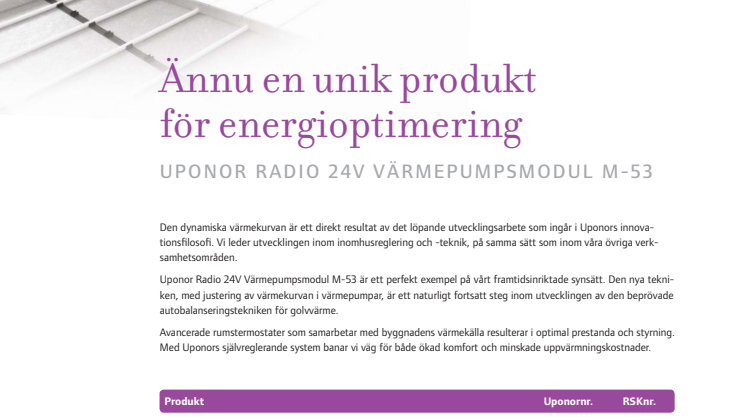 Ännu en unik produkt för energioptimering