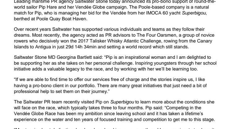 Saltwater Stone supports Pip Hare  in Vendée Globe bid
