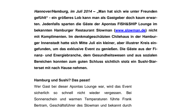 Apontas mit gelungenem Gastspiel in Hamburg: Unter Freunden bei der Apontas FISH&SHIP Lounge