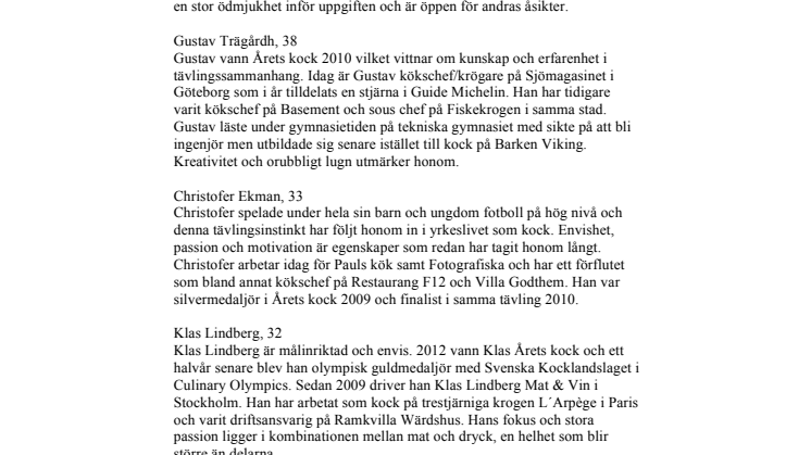 Kandidater Bocuse d´Or Sverige